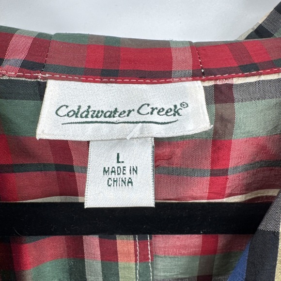 Coldwater Creek Top Sz L Plaid 100% Silk Button Front Blouse Tartan Multi Red - Picture 6 of 16